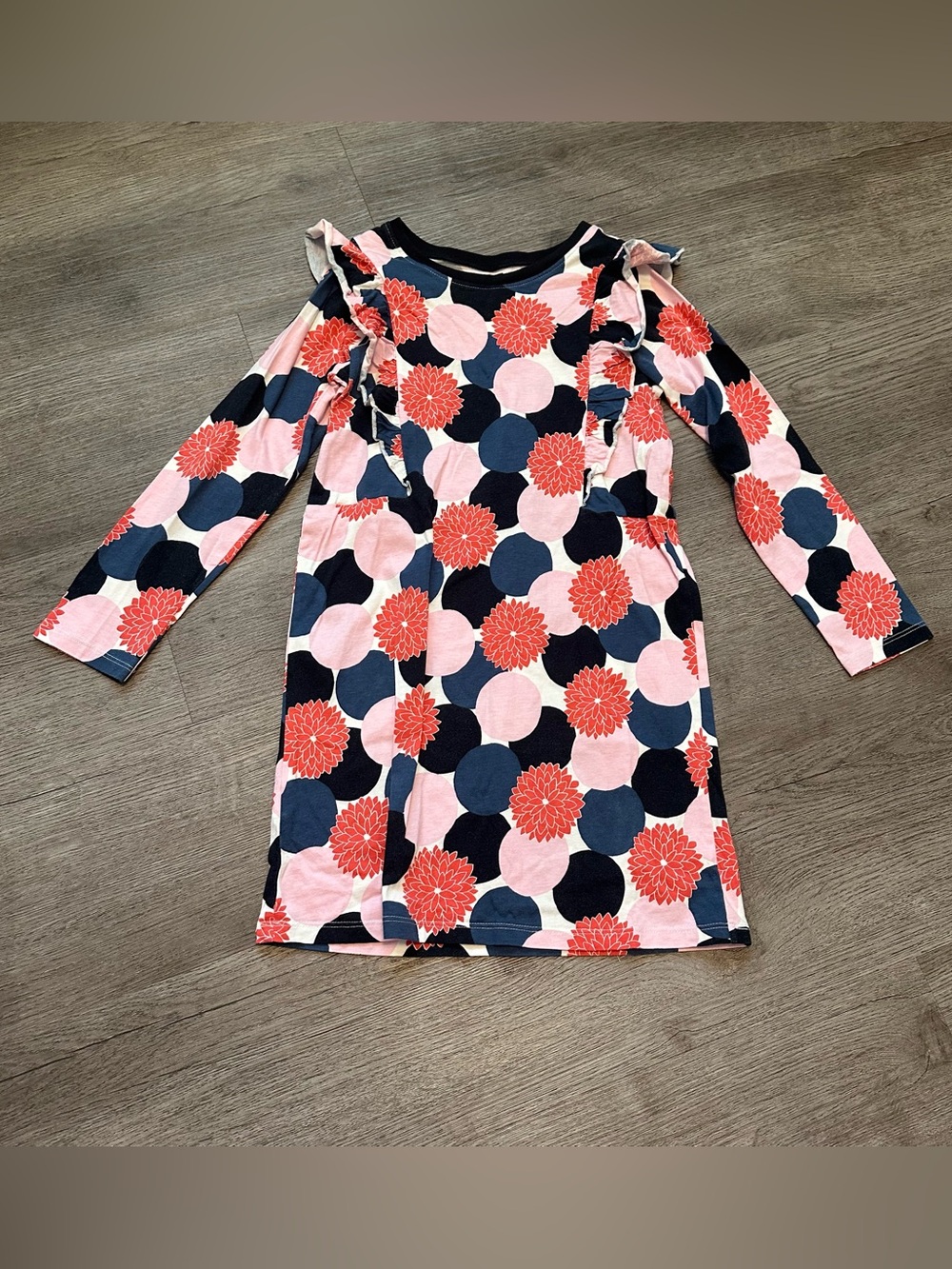 Tea collection long sleeve navy and burgundy dot 100% Cotton dress
